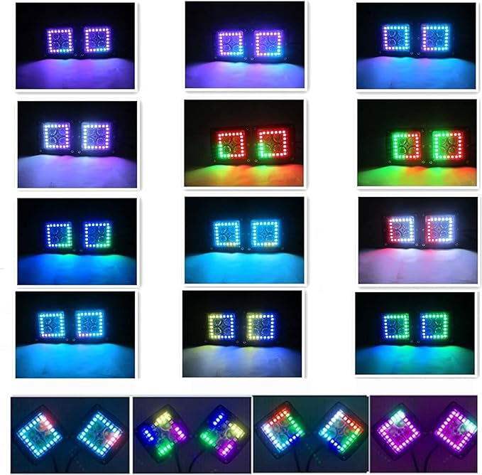 4PCS 4" inch LED Pods Flood Work Light Bar with Multi-Color Chasing RGB Halo 16 Solid Colors Over 92 Flashing Modes Offroad Pods Lights LED Driving Lamp Fog Lights with Switch Wiring Harness