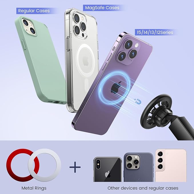 Car Cup Holder with Magnetic Phone Holder, 360° Rotating Cup Holder Phone Holder for Car Truck SUV, Magnet Cup Holder Expander for iPhone Samsung, N52 Magnets Phone Holder for Car