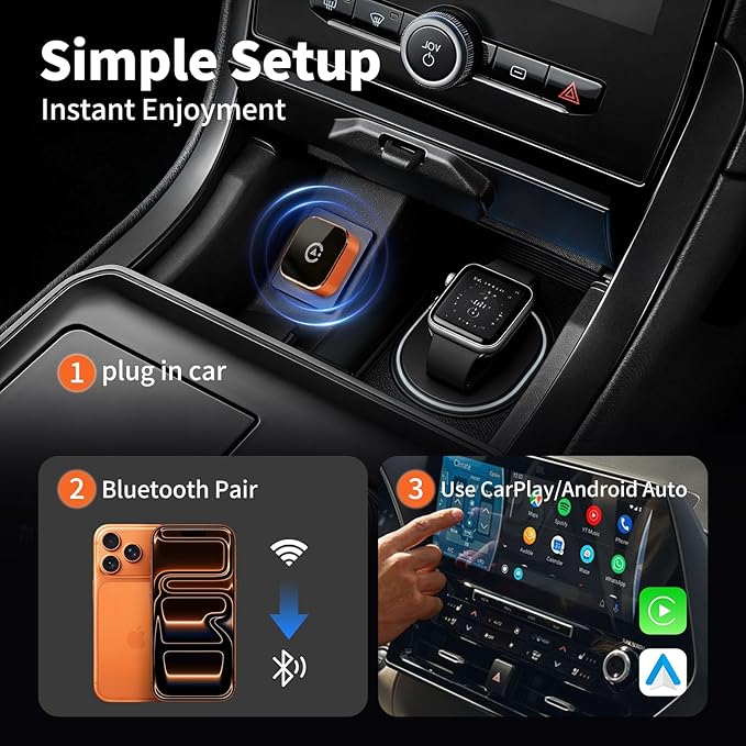 Carplay Wireless Adapter 2026 New, Bluetooth Apple Carplay Adapter Apple Car Play Wireless Carplay Adapter 2026 Mini USB Design with Fast Stable Connection 2-In-1 for Apple iOS 10+ Android 11+ Version