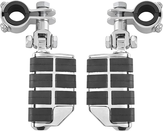 Motorcycle Clamp-on Highway Pegs Universal Adjustable Engine Guard Foot Rests w/Mount Clamp Kit For Most Motorcycle Models with 25mm 32mm 34mm Crash Bar Tube Accessories(Chrome Style)