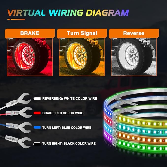 Nilight 4PCS 17.5inch Wheel Ring Lights Deram Color with APP and Remote Control Neon Lights Million Colors w/Turn Signal and Braking Function for Car Van SUV Truck