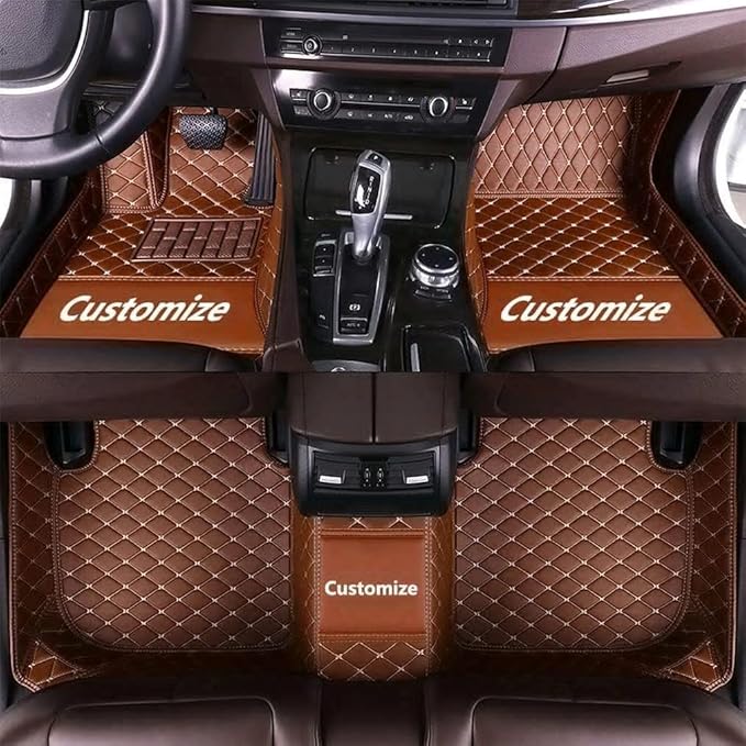 Custom Making Car Floor Mats Compatible for 2000-2025 All Mode Sedan SUV Sports Car Full Coverage Cute Pads Protection Non-Slip Leather Floor Liners (Light Brown)