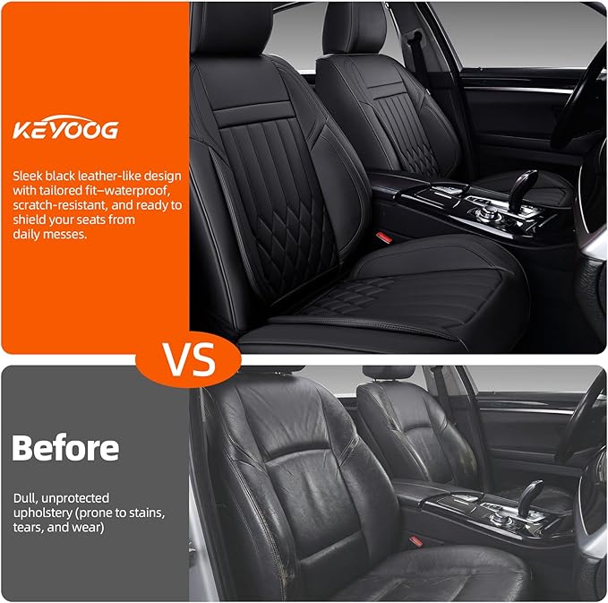 KEYOOG Universal 2-Seater Waterproof Breathable Nappa Leather Car Seat Covers Full Set, Compatible with Honda Civic, Toyota Camry Corolla, Nissan Rogue Sentra, Fit for Front Seats Most Sedans SUV