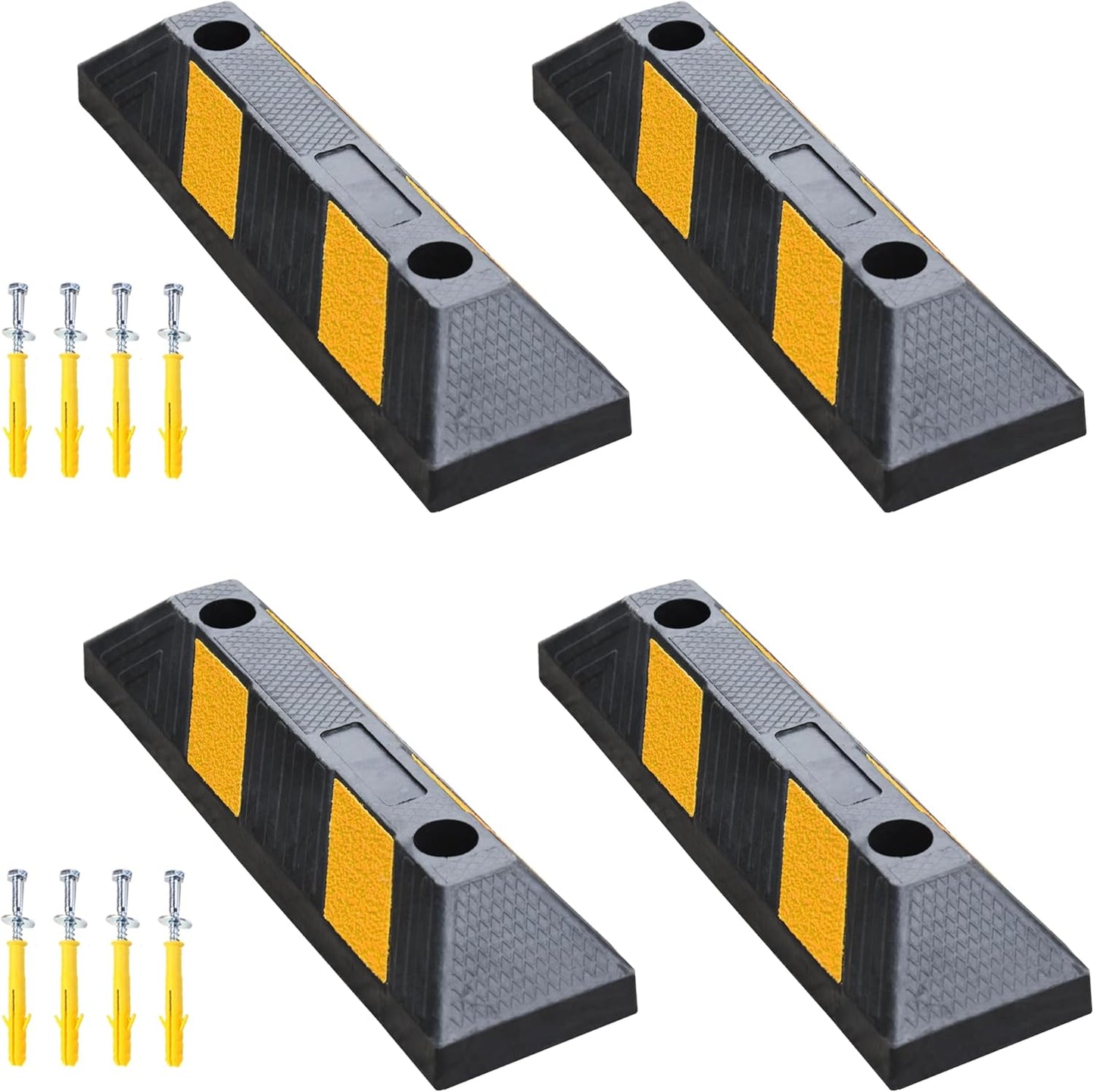 OrangeStar 21" Rubber Parking Curbs, Heavy Duty Garage Floor Wheel Stopper w/Yellow Reflective Stripe for Car, Truck, Trailer, 4 Pack