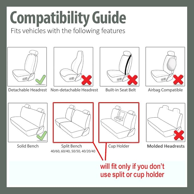 FH Group Car Seat Covers Flat Cloth Automotive Black Full Set, Rear Solid Bench Universal Fit Combo Steering Wheel Cover & Seat Belt Pads Car Seat Protector for Cars Trucks SUV Interior Accessories