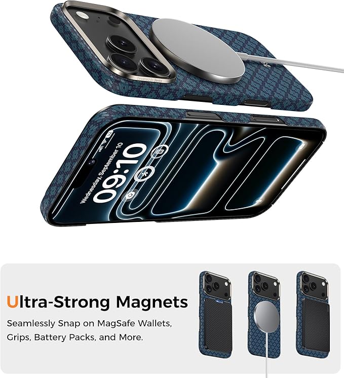 BENKS for iPhone 17 Pro Max Case, Compatible with Magsafe, ArmorGrid ArmorAir Ultra Slim & Lightweight Minimalist Case Built with Dupont Kevlar, Azure Blue