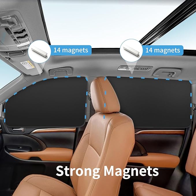 Car Curtains for Side Window - 4 Pcs Thicken Privacy Sun Shades Magnetic 100% Block Light Car Window Covers with Cooler Feeling (Thickset, 4pcs)