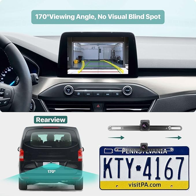 2in1 AHD 1080P Trajectory License Plate Backup Camera for Car, Truck, SUV, Minivan, Camper, RV, Pickup, GreenYi Rear View License Plate Frame Camera