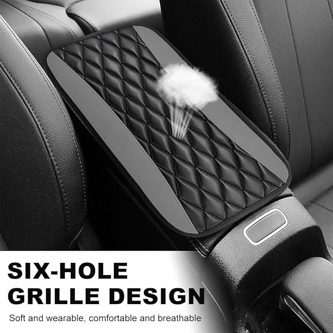 Car Center Console Cushion Pad, 12.6 × 7.48 Inches Waterproof Car Armrest Seat Box Cover, PU Leather Armrest Cover Protector for Most Vehicle, Universal Car Interior Accessories (Black+Gray)