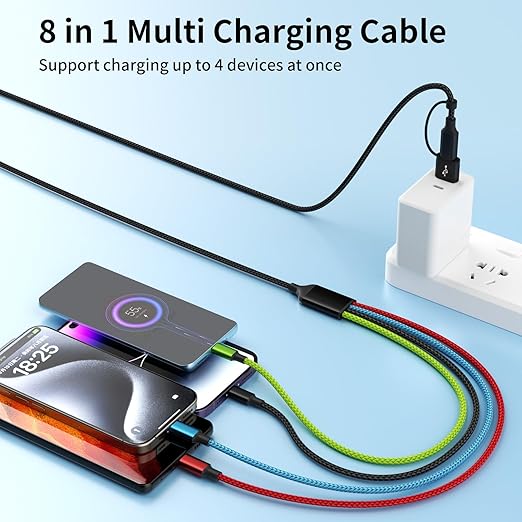 Travel 4 in 2 Multi Charging Cable with Dual Type-C, USB A/USB C Chargers for Multiple Devices, Multiple Charger Cord Compatible with Most Cell Phones/Tablets and More (1Pack, 5FT)