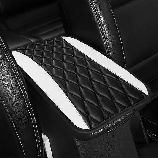 Car Center Console Cushion Pad, 12.72"×7.52" Leather Waterproof Auto Armrest Seat Box Protector, Car Center Console Cover, Universal Interior Decor Car Accessories for SUV Truck (White)