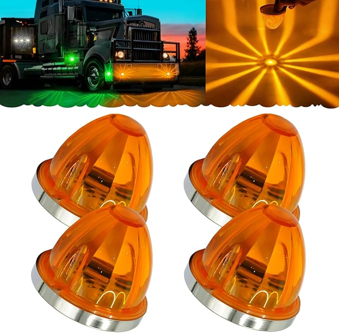 Dual Function 4Pcs Amber Watermelon Lights Strobe+Constant LED Side Marker Clearance Turn Signal Top Cap Roof Underglow Tail Trailer Lights for Semi Truck,Bus,Van,Camper,Golf cart