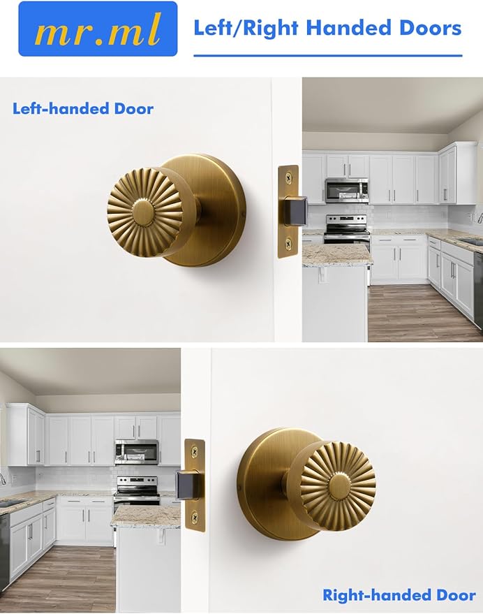 Passage Door Knob Antique Brass Retro Door Knob, Interior Hall Closet Vintage Door Handle Kitchen Pantry Laundry Room Brushed Doorknob, Stainless Steel Knob, 1 Pack