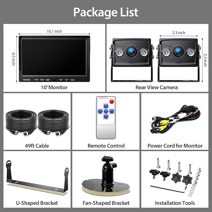 ZEROXCLUB 2 Wired Rear View Backup Camera System, 10" 1080P Monitor IP69K Waterproof Vibration-Proof 10G Reverse Camera, Quad Split Screen for Tractor, Truck, Trailer, Combine, Heavy Equipment, BH102