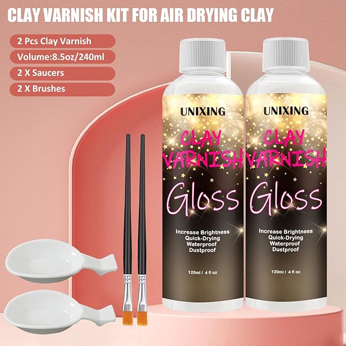 240ml High Glossy Air Dry Clay Glaze, Air Dry Clay Varnish, Clay Sculpture Sealant for Ceramics, Oil Painting, Wood, Air Dry Clay Pottery Waterproof Scratch Resistant Varnish for Clay (60ML X 4Pack)