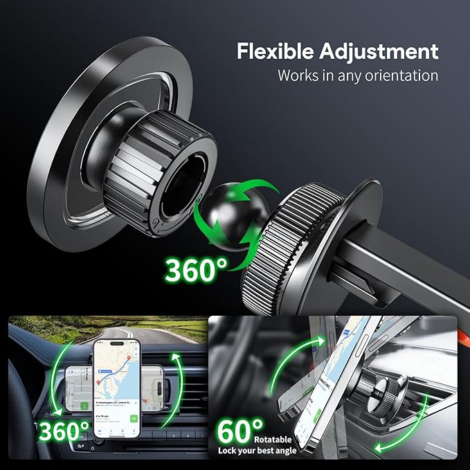 Esoulk Vent Magnetic Phone Holder, MagSafe-Compatible Phone Mount with Car Air Vent Clip, Strong Magnetic Car Mount for iPhone, Compact Car Cell Phone Holder Vent Accessories