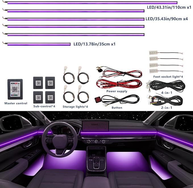 Acrylic Car LED Ambient Light, Fiber Optic Interior Light Strip, 24 Million Types, Ambient Light KKT that Swings with The Melody of Music (RGB Color 14 in 1)