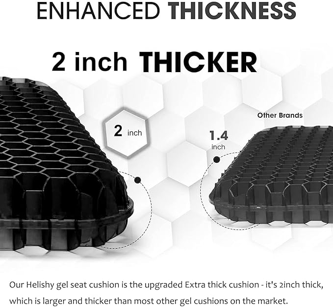 Gel Seat Cushion for Long Sitting, Extra Thick Gel Cushion for Wheelchair Soft Chair Pads for Office Home Chairs Car Seats Long Trips - Back Sciatica Hip Tailbone Pain Relief Cushion (Black)