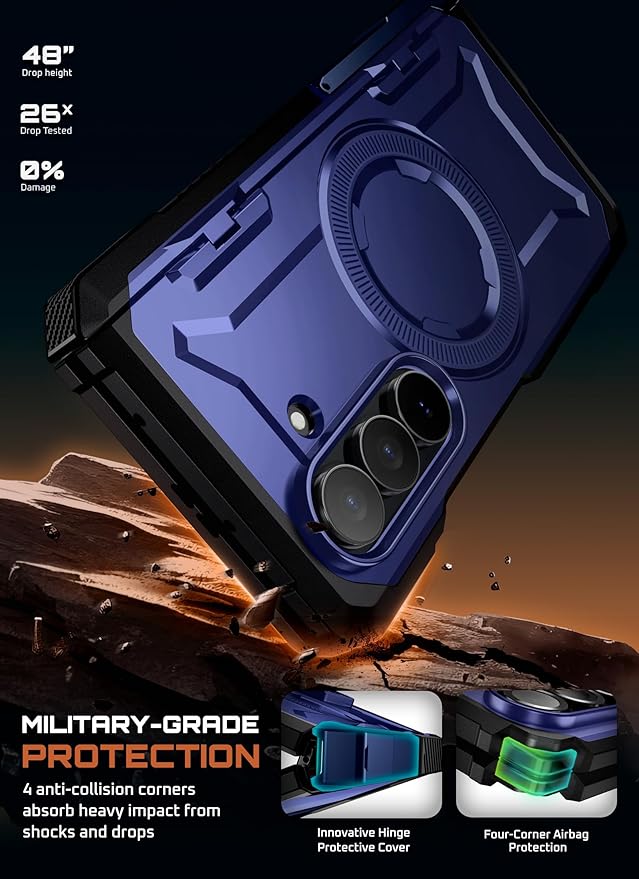 SUPCASE for Samsung Galaxy Z Fold 7 Case with Kickstand (UB Grip), [Compatible with MagSafe] [Built-in Tempered Glass Screen Protector] [Hinge Coverage] Military-Grade Protection Phone Case (Azure)