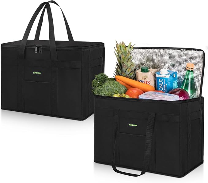 JUNGYOON Heavy-Duty Insulated Grocery Bags & Insulated Bag – Collapsible Cooler Bag with Zippered Top