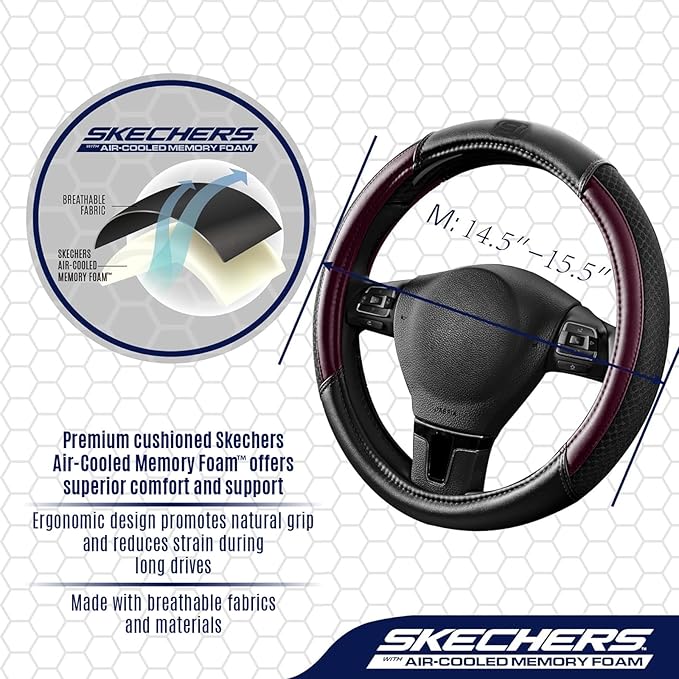 Skechers Air-Cooled Steering Wheel Cover,Leather Car Steering Wheel Cover Universal Fit 14" 1/2-15" Car Wheel Protector for Men Women Fit Suvs,Vans,Sedans,Car,Trucks,Brown