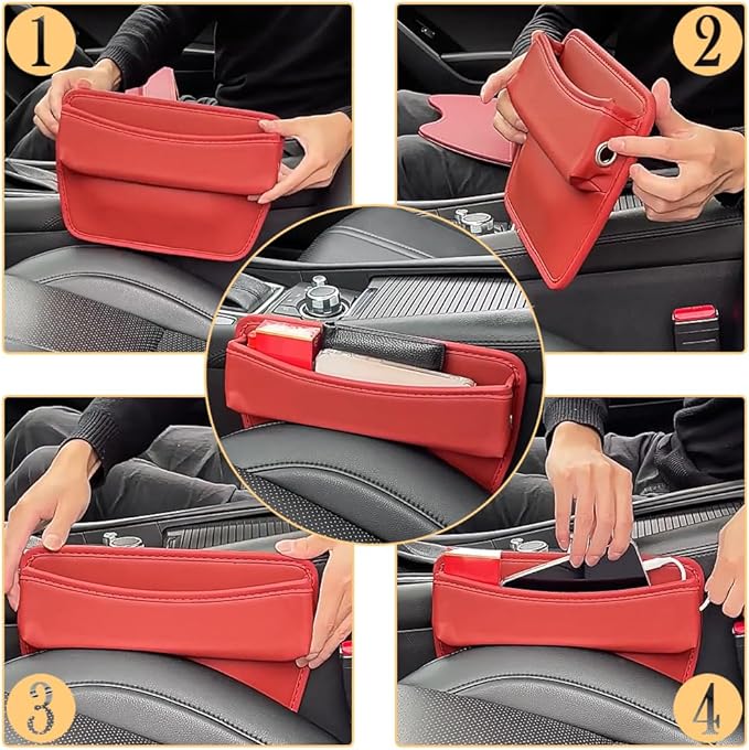 Large Capacity Car Seat Gap Filler with 2 Charge Hole - Microfiber Leather Organizer Storages Items & Keeps Quiet Tidy Storage Box for Phone,Key,Cigarette,Glasses (Black/2pcs)
