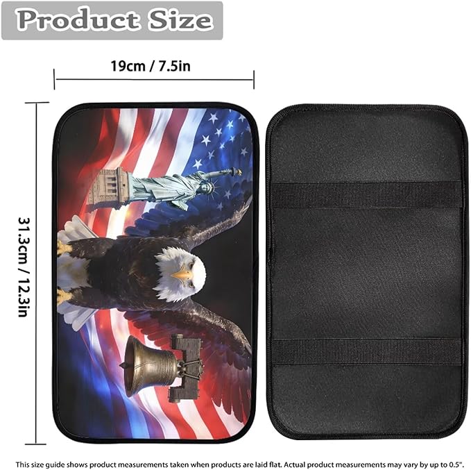 Eagle Liberty Car Center Console Cover Patriotic Car Accessories for Women Men Arm Rest Cover for SUV Sedan Comfortable Car Armrest Cover Pad