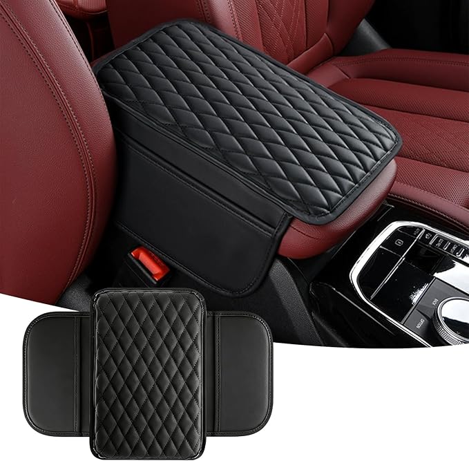 Car Center Console Cover, Upgraded Microfiber Car Armrest Cover Cushion, with 2 Storage Bags Scratch, Resistant Leather Cars Armrest Storage Box Universal Vehicles Accessories (Black)