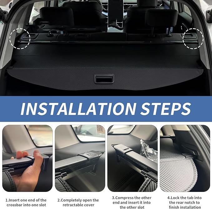 ZXMOTO Cargo Cover Compatible with Toyota Grand Highlander 2024 2025 Retractable Type Retractable Rear Trunk Security Cover Shielding Shade Accessories