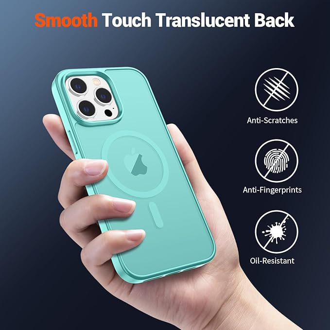 SUPFINE Magnetic for iPhone 14 Pro Max Case (Compatible with MagSafe) (Military Grade Drop Protection) Translucent Matte Shockproof Phone Cover,Blue Green