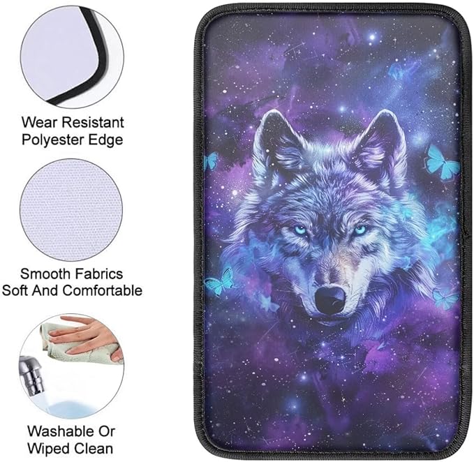 Dreaweet Car Armrest Cover Pad Soft Center Console Cover Galaxy Wolf Car Accessories for Men Boys,Universal Armrest Cover for Car Truck SUV Sedan