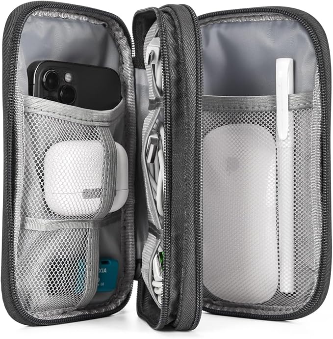 Electronic Organizer Travel Cable Accessories Bag, Electronic Organizer Case, Waterproof Electronic Accessories Organizer Bag for Power Bank, Charging Cords, USB Cable (Dark Gray)