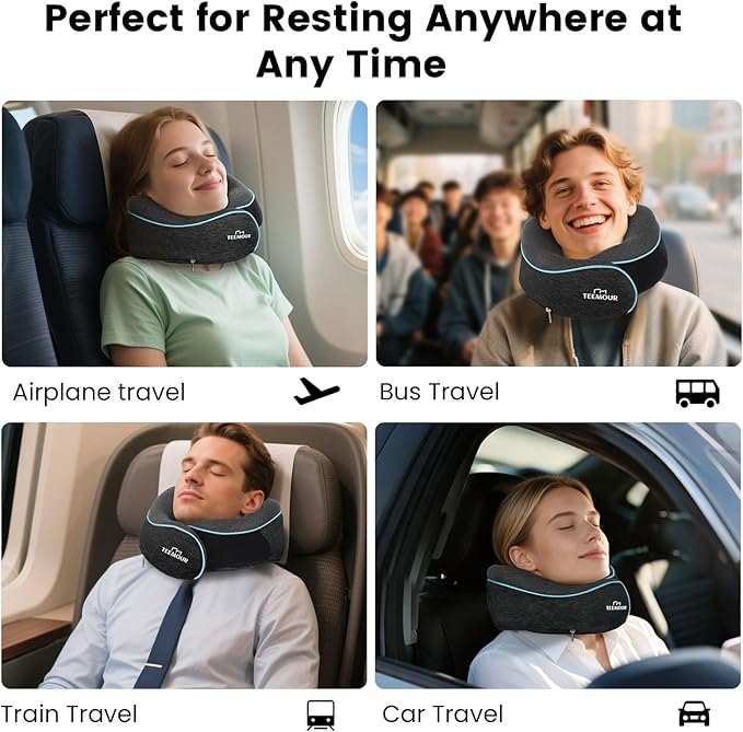 Travel Neck Pillow for Airplane -Memory Foam Travel Pillow for Long Flights/Car Sleep 360° Support Airplane Pillow, With Eye Mask & Earplugs, Portable Carry Bag | Airplane Accessories Washable Cover