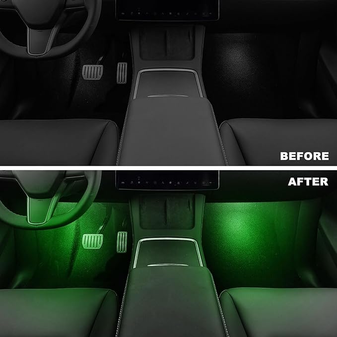 4 Pcs Interior LED Lights Bulbs Kit Compatible with Tesla Model 3, Y, X, S, Super Bright Replacement Light Bulbs for Footwell, Door Puddle, Trunk, Frunk - for Tesla Accessories (Green)