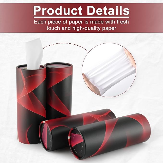 SINGARO Car Tissue Holder, 4 Pack Car Cup Holder Facial Tissues with Travel Tissue Bag, Quick and Convenient Flower Combination Car Tissue Box(4 Canisters/200 Tissues) Black - Red