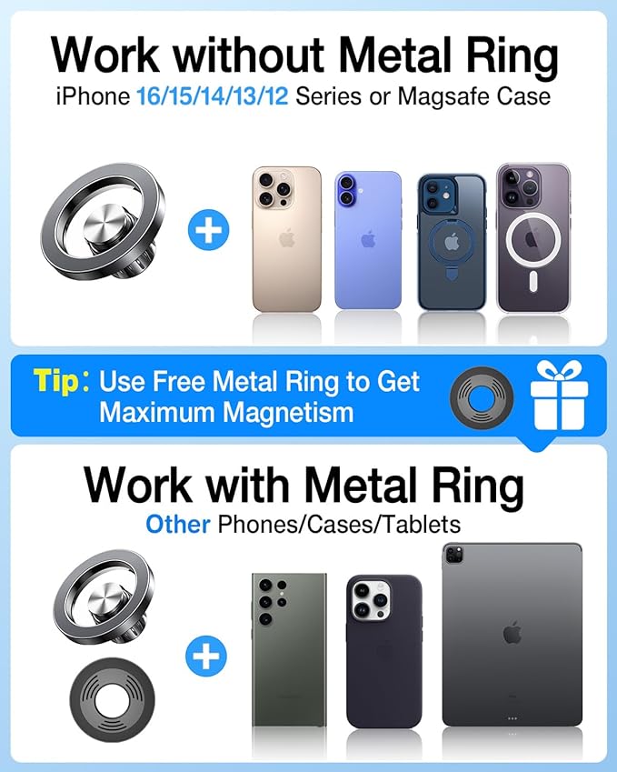 Romuto for MagSafe Car Mount【Strongest Magnet】 Magnetic Phone Holders for Your Car Dashboard Wind Vent Cell Phone Holder【360° Rotation】 Suction Car Mount for iPhone 16 15 14 13 12