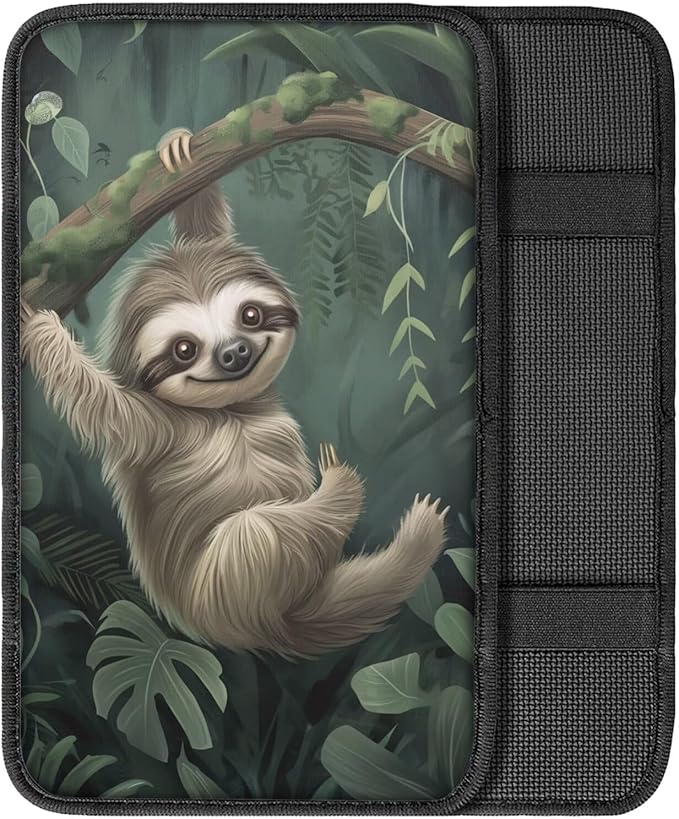 Dreaweet Car Armrest Cover Pad Car Center Console Cover Cute Sloth Car Accessories for Women Girly,Universal Armrest Cover for Car Truck SUV Sedan