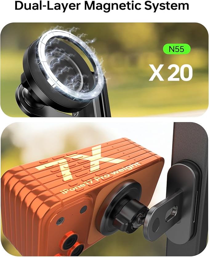 Magnetic Golf Cart Phone Holder Compatible with iPhone 12-17, Golf Accessories for Men, Photography-Friendly T-Shape Design Strong Magnetic Phone Caddy with 360° Adjustable Ball Head, Golf Gifts