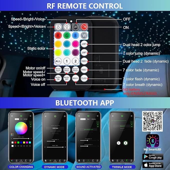 Starlight Headliner Kit,Twinkle + Music Sync Dual Color Fiber Optic Star Ceiling Lights with APP Remote Control, RGBW Star Lights for Car/Home Ceiling Decor, 400pcs 9.8ft