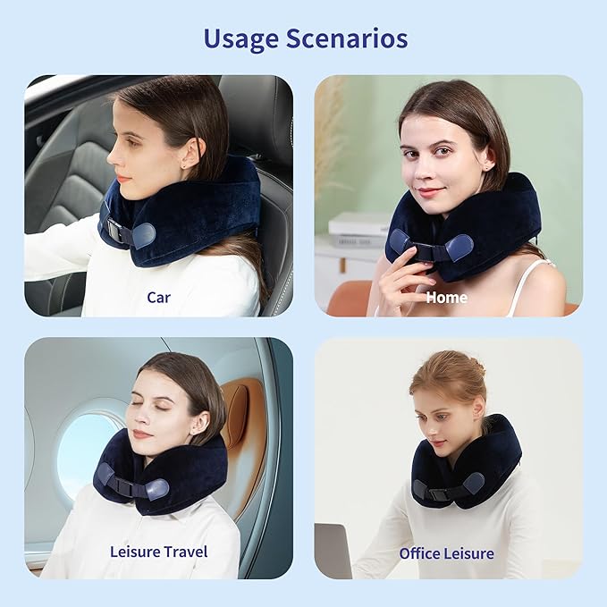 Neck Pillow for Airplane Travel Memory Foam - 360° Support for Long Flights & Car/Office Use, Machine Washable Pain Relief Pillow with Breathable Cover (Gemstone Blue)