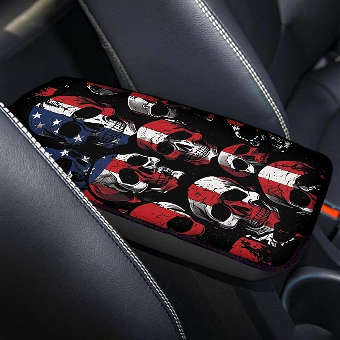 American Flag Armrest Cover Skull Skull Center Console Cover for Auto Car Center Console Protector Cushion Pad Universal for Car Sedan Car Interior Accessories