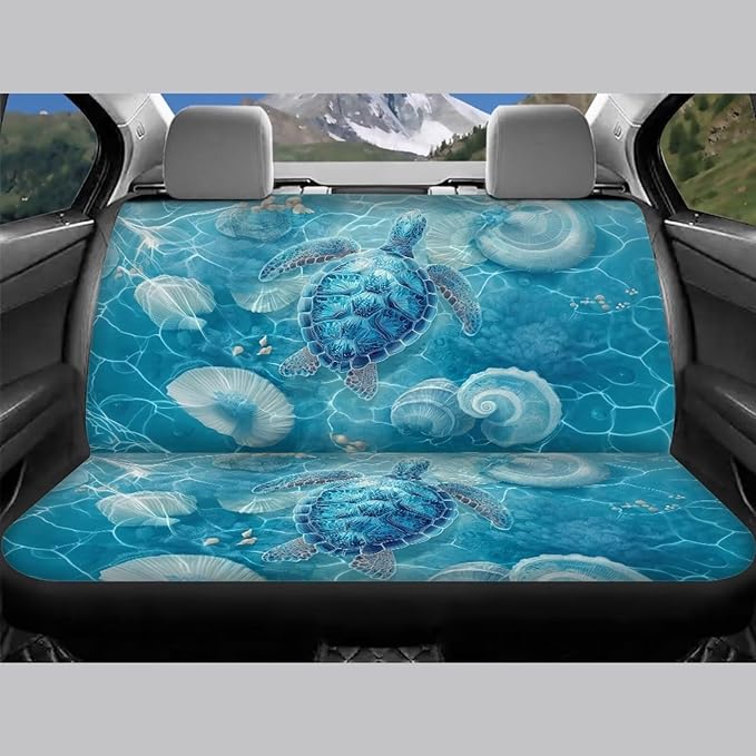 KEIAHUAN Blue Sea Turtle Front and Back Car Seat Covers Front Saddle Blanket Rear Split Bench Protection Cover Soft and Breathable Automotive Accessories Universal Fits Sedan Truck SUV