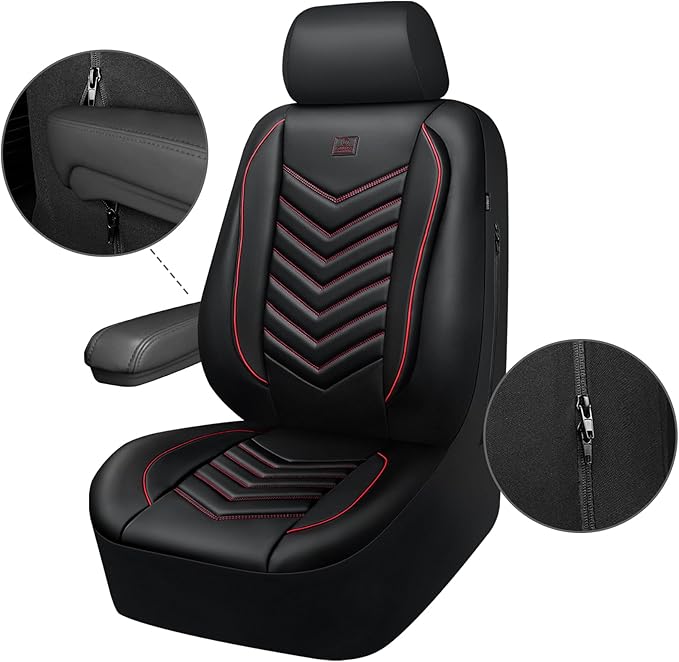 CAR PASS 3D Foam Faux Leather Car Seat Covers Front Seats,Waterproof Leather Front Seat Cover for Car,Universal Fit for SUV Truck Sedan Automotive,Armrest Airbag Compatible Anti-Slip, Black and Red