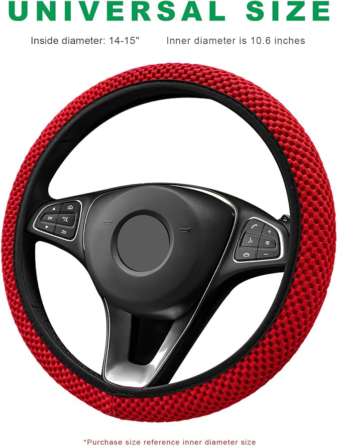 Elastic Steering Wheel Cover, 15"×15" Breathable Ice Silk Steering Wheel Protector, Universal Auto Wheel Wrap Anti-Slip Soft Cover for Ultimate Comfort, Car Accessories (Red)