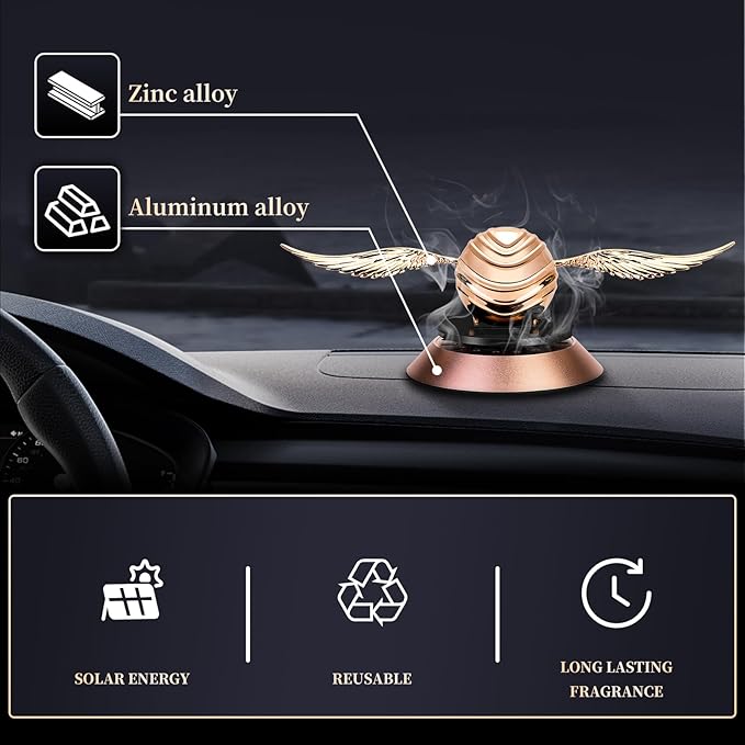 Kwak's Car Air Fresheners with Swinging Wings, Solar Car Interior Dashboard Decoration Accessories (Rose Gold, 2 Aromas)