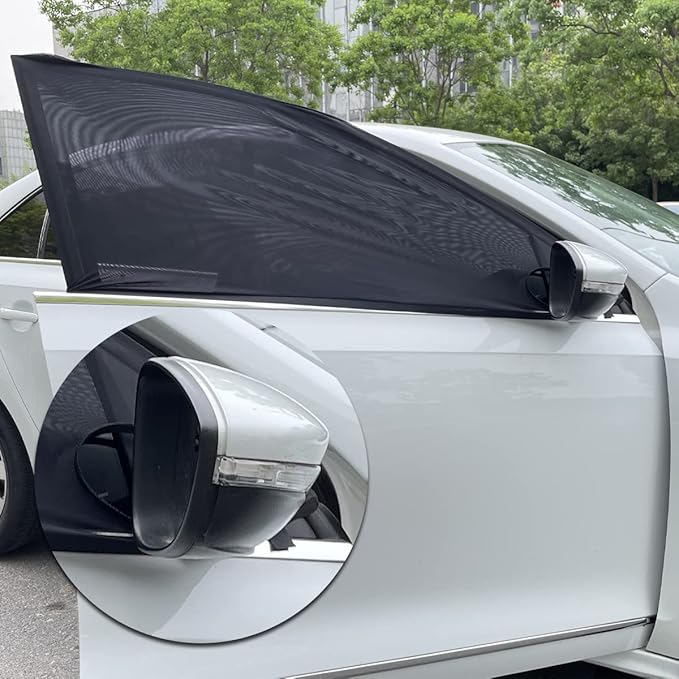 2Pack Front Car Window Screen Mesh Cover up to 40", Sunshade Anti-UV Rays, Privacy Shade Car Camping Net for Ventilation