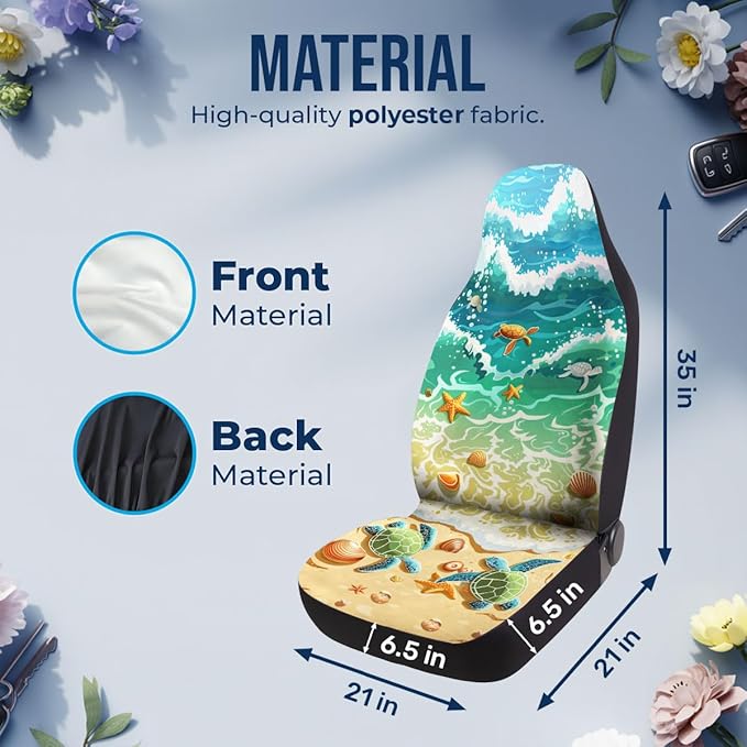 GENANY Hawaiian Car Seat Covers Set of 2, Turtle Breathable Front Seat Covers for Truck Sedan SUV, Beach Themed Car Accessories, Turtle Gift for Women Men