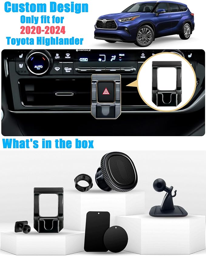 Car Phone Holder, Air Vent Navigation Mount, for Toyota Highlander/Hybird 2020-2025, Magnetic Custom Cradles Stand for iPhone, Samsung, HTC and All Smartphone (NOT for Platinum/Grand)