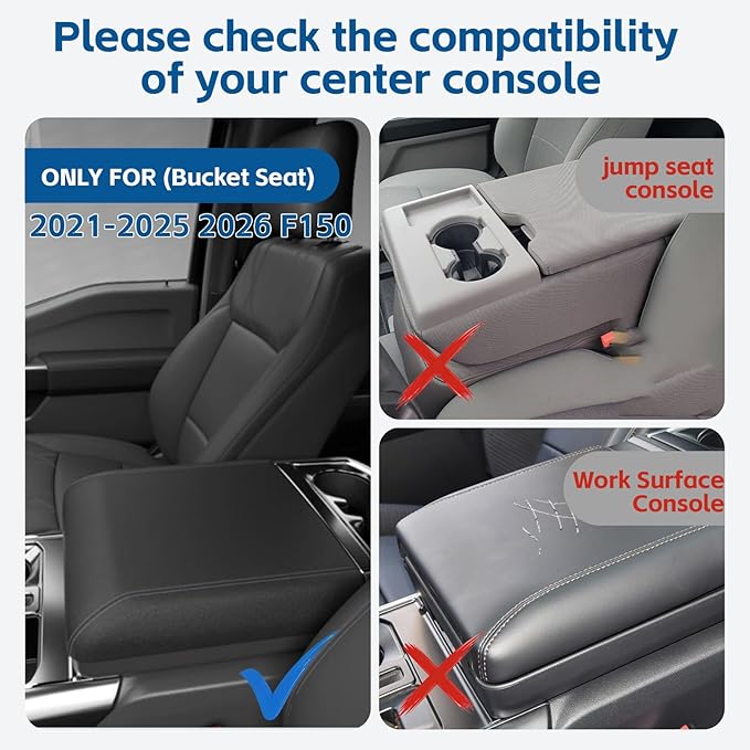 Armrest Cover for F150 (2021-2025) Center Console Cover, Thick Arm Rest Cushion, Funda para consola de coche, Vegan Leather, Armrest Protector , Bucket Seat Console Full Cover ), F150 Accessories
