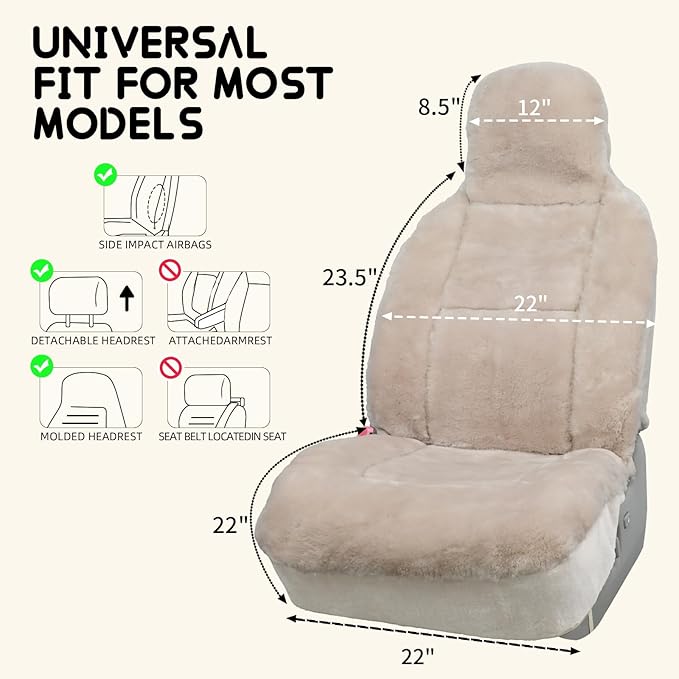 Aegis Cover Premium Australian Merino Sheepskin Car Seat Cover, Easy-Install Summer & Winter Universal Fit for SUV Truck Sedan Most Vehicles (FS-Sand)